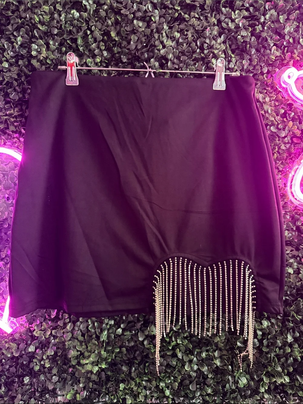 Amazon Black Mini Skirt with Silver Rhinestone Fringe